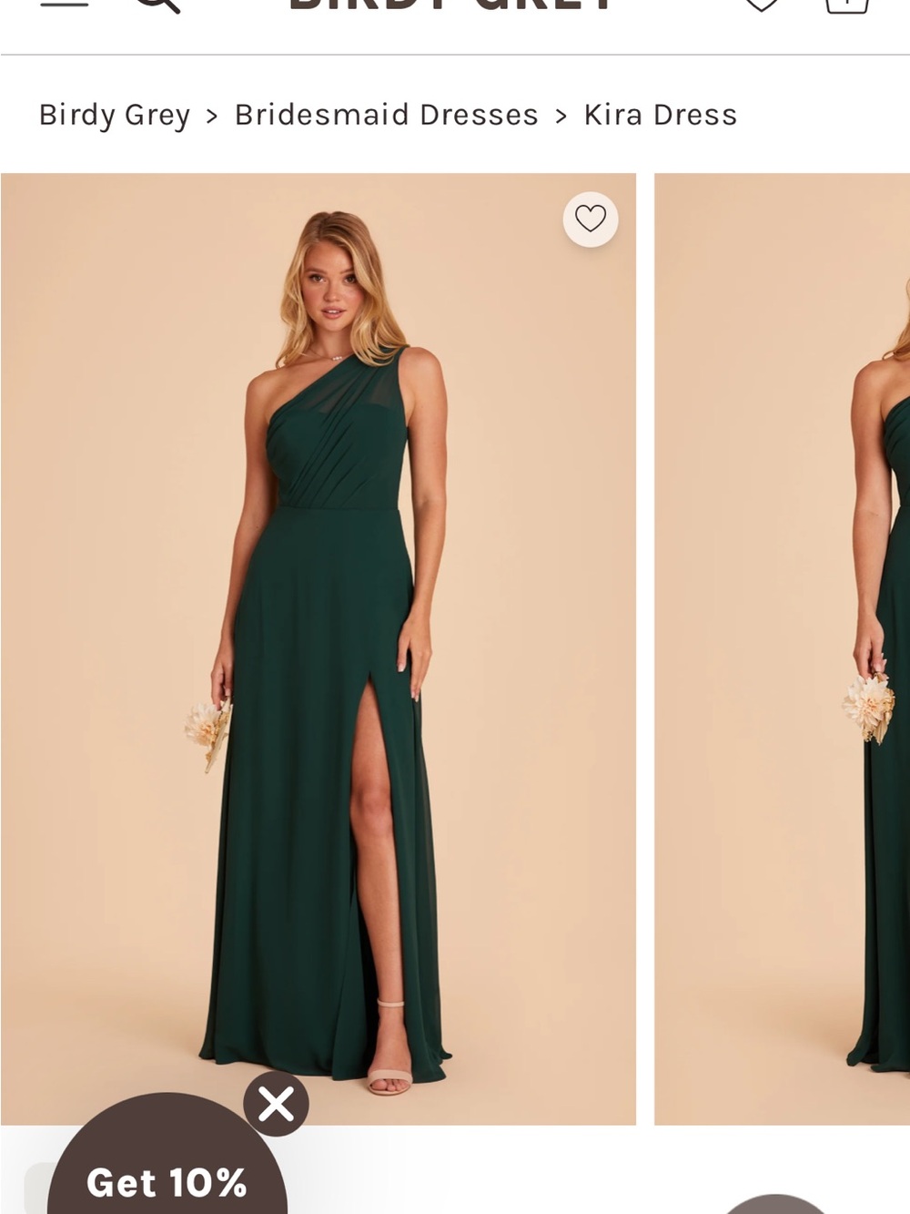 Birdy Grey Kira Emerald Green One-Shoulder Deep Green Chiffon Gown